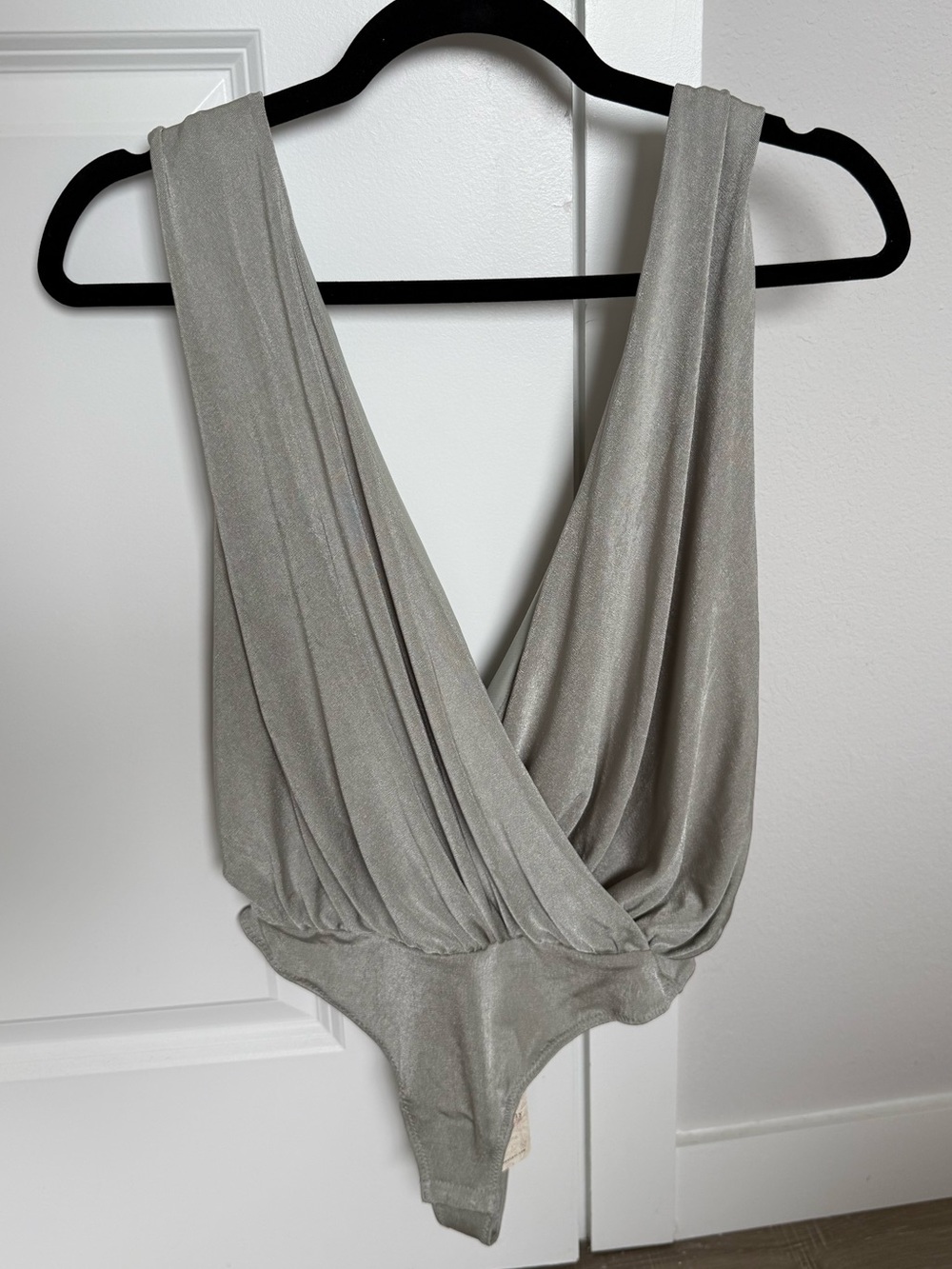 Shimmery Silver Wrap-Front Bodysuit